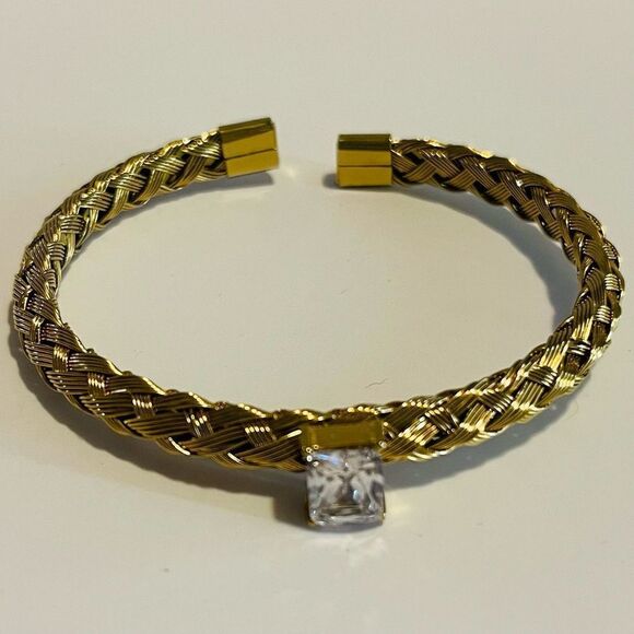 Gold plated Stainless Steel mesh weave open bangle bracelet. - Picture 1 of 5